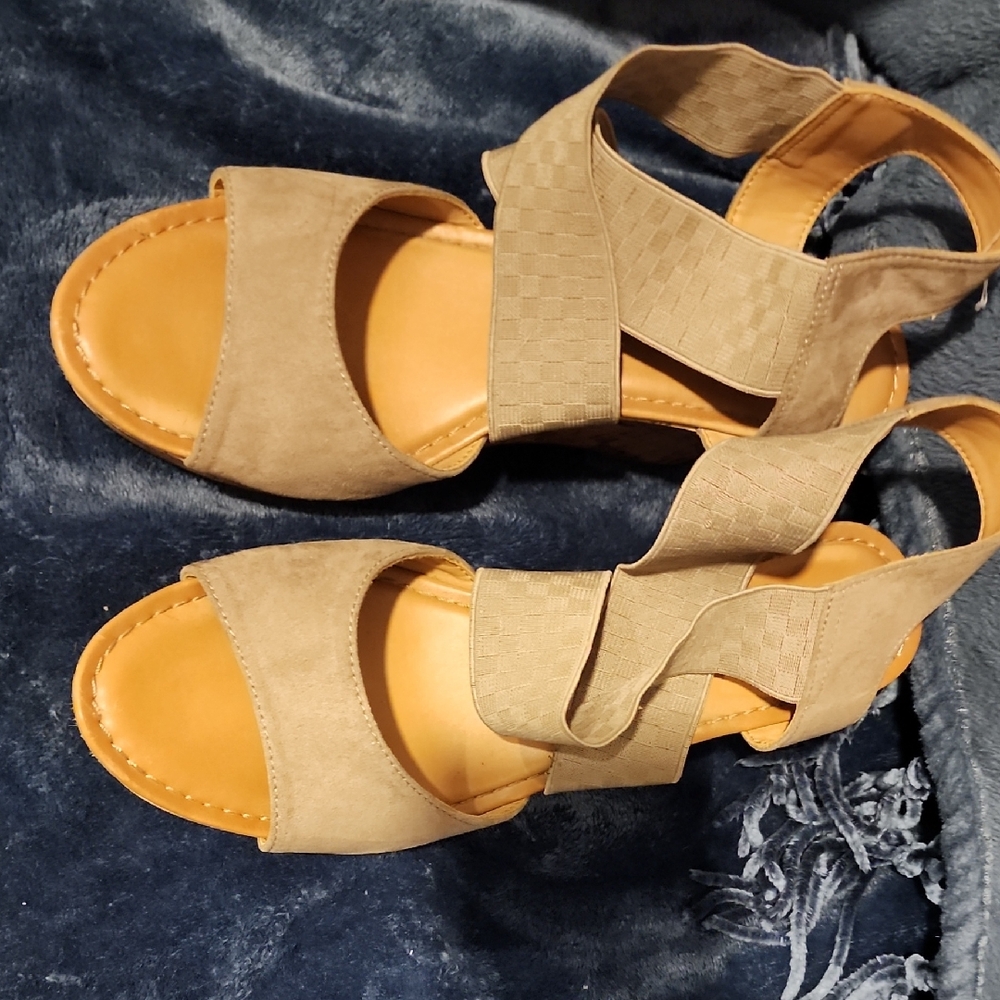 Tan Chunky Sole Sandals with Ankle Strap